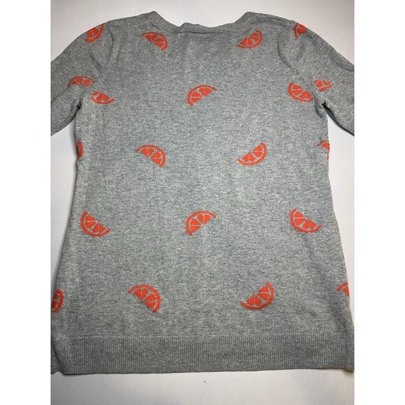 Old Navy Classic Crew Neck Sweater XS Gray with Orange Citrus Print Long Sleeve - Picture 6 of 6